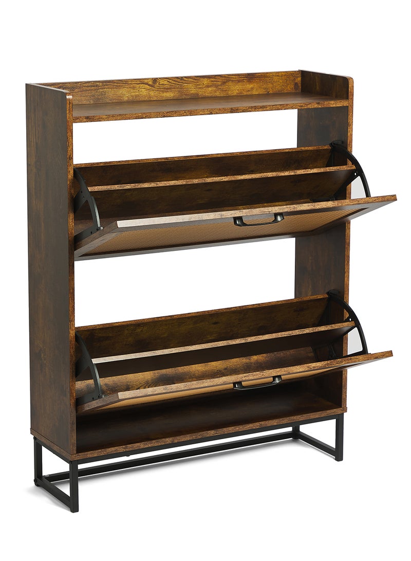 Migue home Rattan Shoe Storage Cabinet with 2 Shelves, Space - Saving, perfect for Entryway - Size 104.5cm x 59cm x 22.5cm in Light Brown Wood - Image 2
